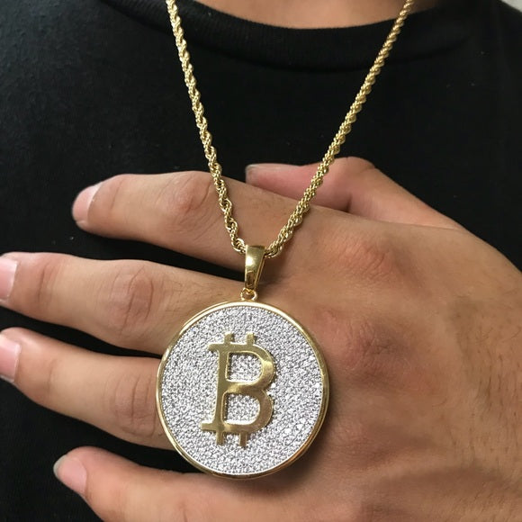 Bitcoin iced out pendants | Bitcoin Moissanite iced out pendant - JBR Jeweler