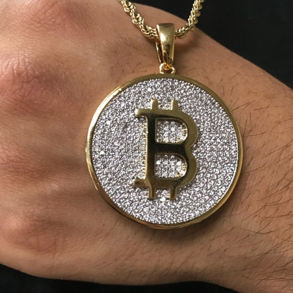 Bitcoin Iced Out Anhänger | Bitcoin Moissanit Iced Out Anhänger