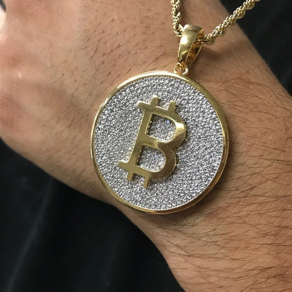 Bitcoin iced out pendants | Bitcoin Moissanite iced out pendant - JBR Jeweler