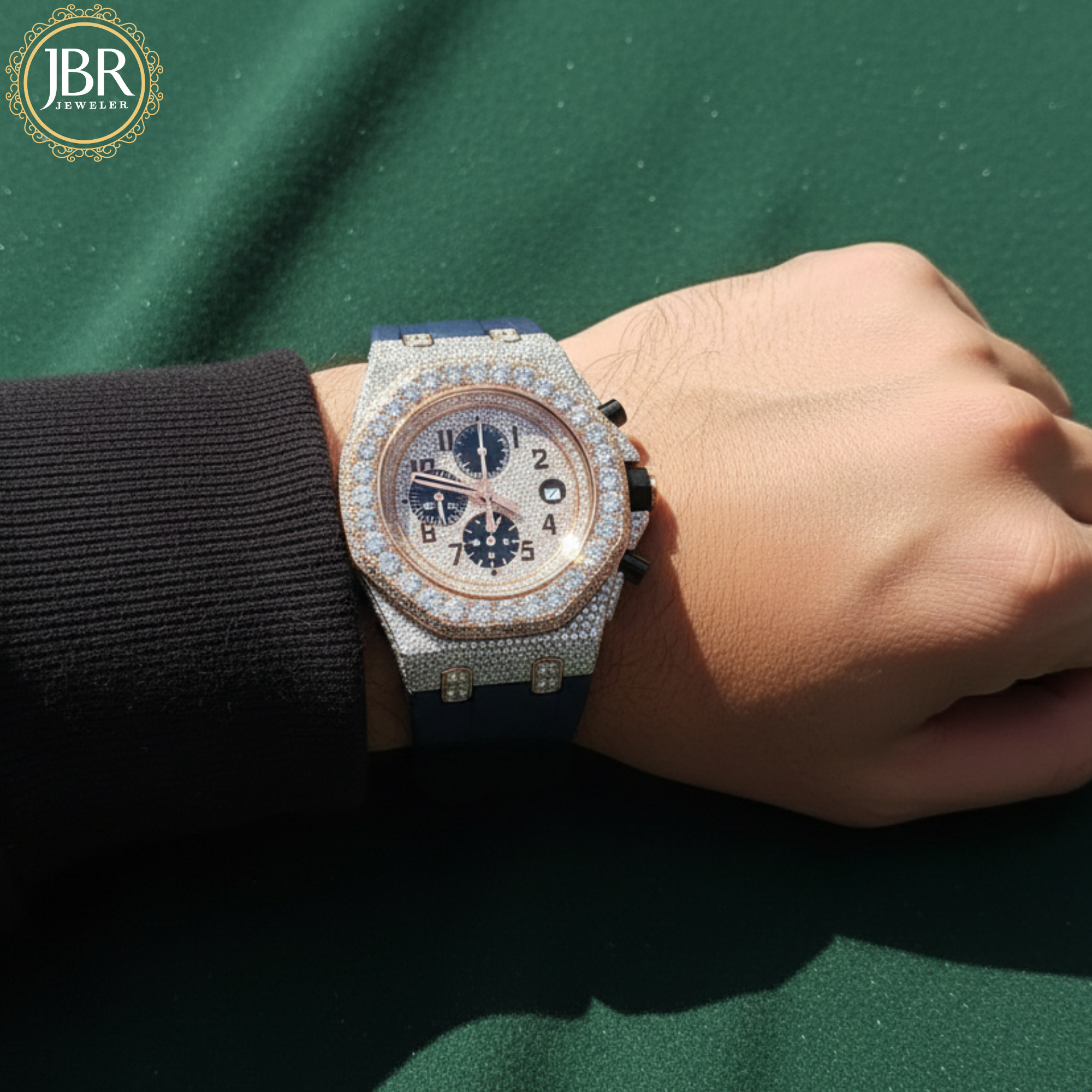 Blue Belt VVS Moissanite Bust Down Wrist Watch For Men