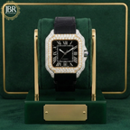 Black dial bezel moissanite diamond wrist watch with leather belt strap