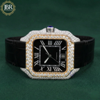 Black dial bezel moissanite diamond wrist watch with leather belt strap