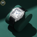 Black Leather Belt Bezel White Dial VVS Iced Out Watch