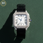 Black Leather Belt Bezel White Dial VVS Iced Out Watch