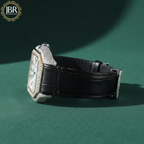 Black Leather Belt Bezel White Dial VVS Iced Out Watch