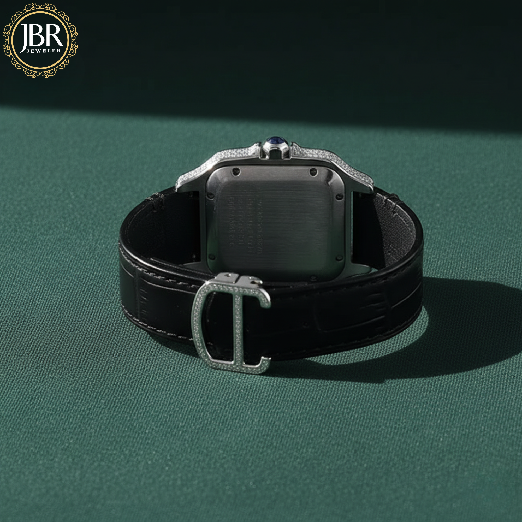Black Leather Belt Bezel White Dial VVS Iced Out Watch