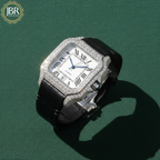 Black Leather Belt Bezel White Dial VVS Iced Out Watch