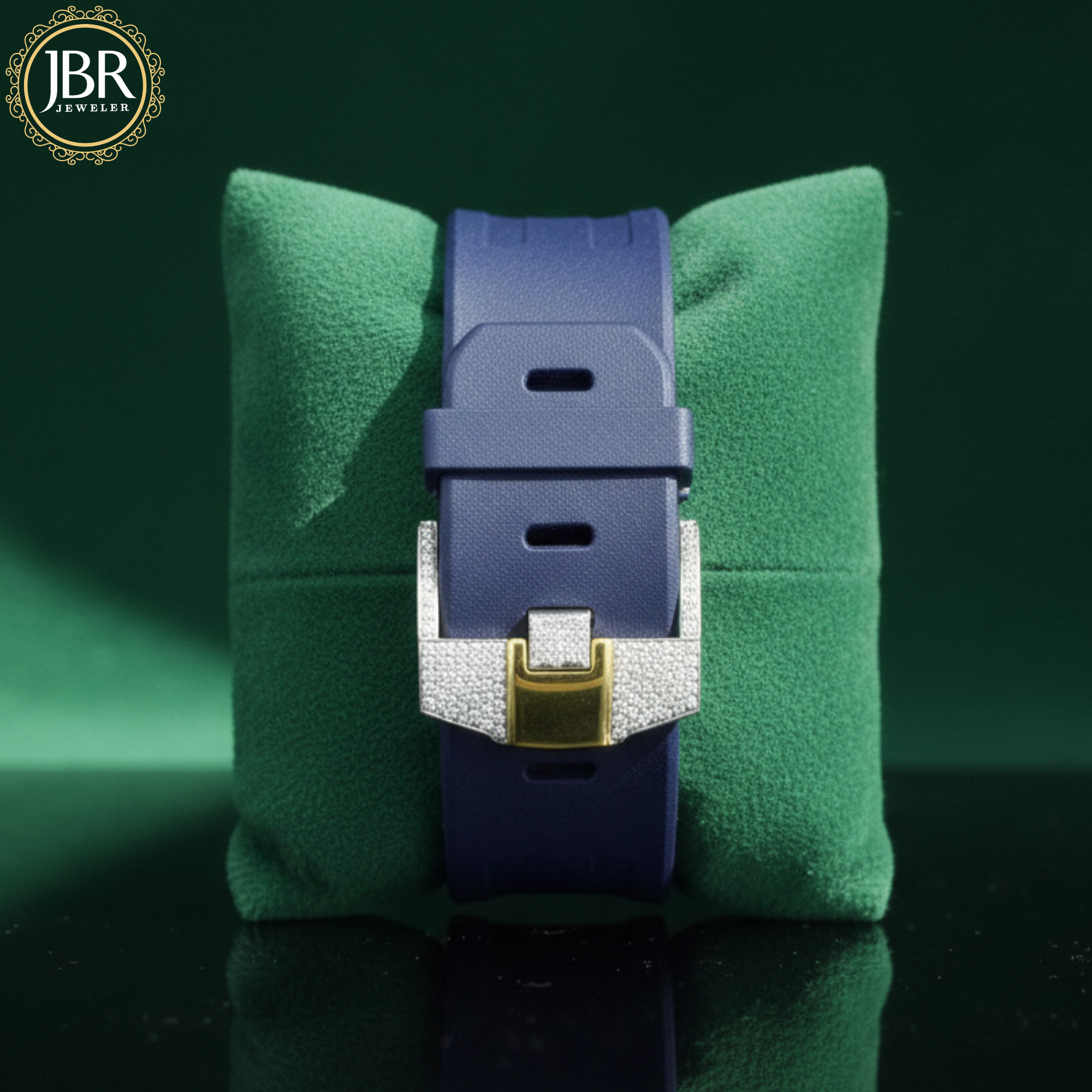 Blue silicone strap automatic moissanite iced bling diamond watch with sparkling stones, bold dial, and luxury hip hop design.