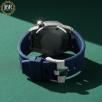 Blue silicone strap automatic moissanite iced bling diamond watch with sparkling stones, bold dial, and luxury hip hop design.
