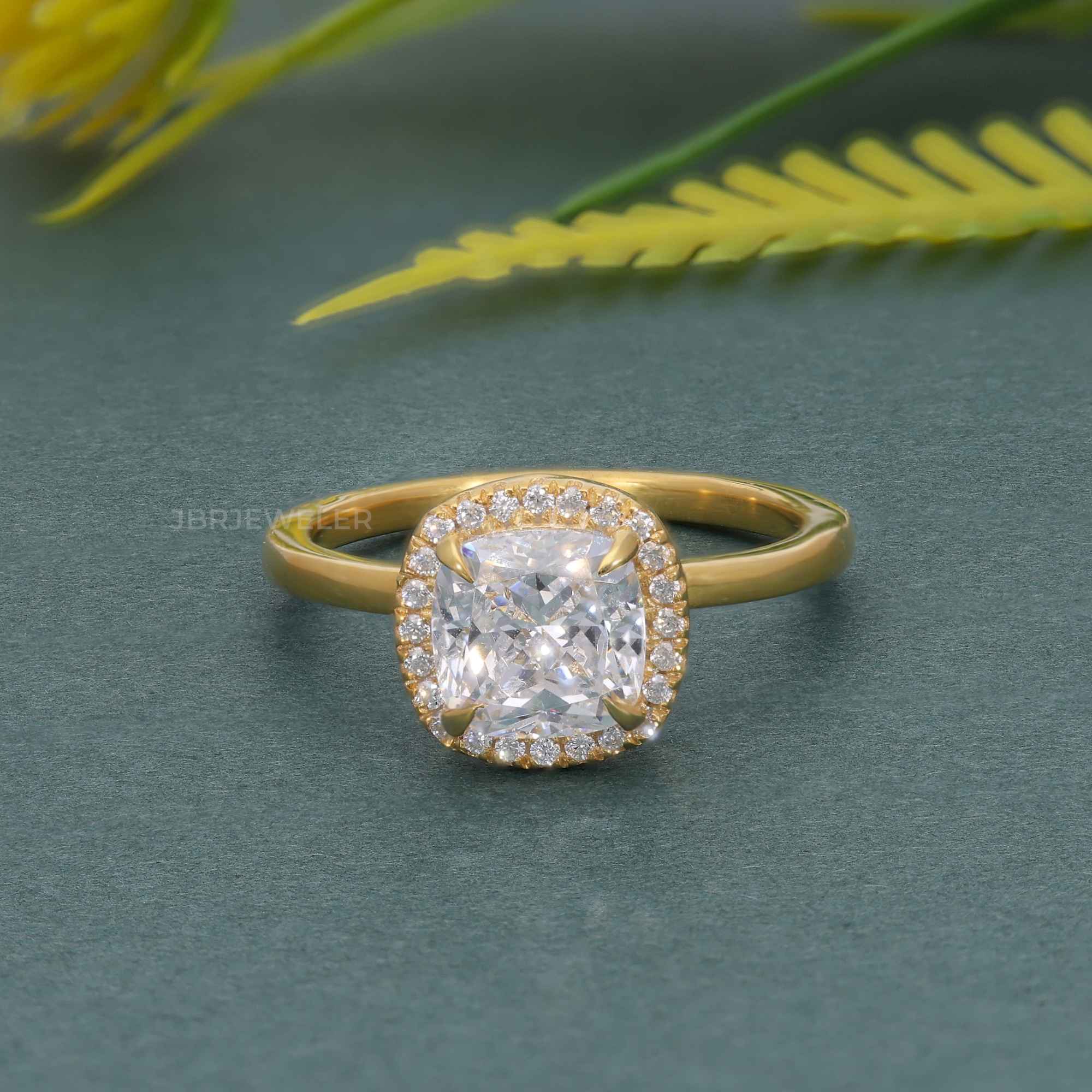 Bold Cushion Lab Grown Diamond Solitaire Halo Ring