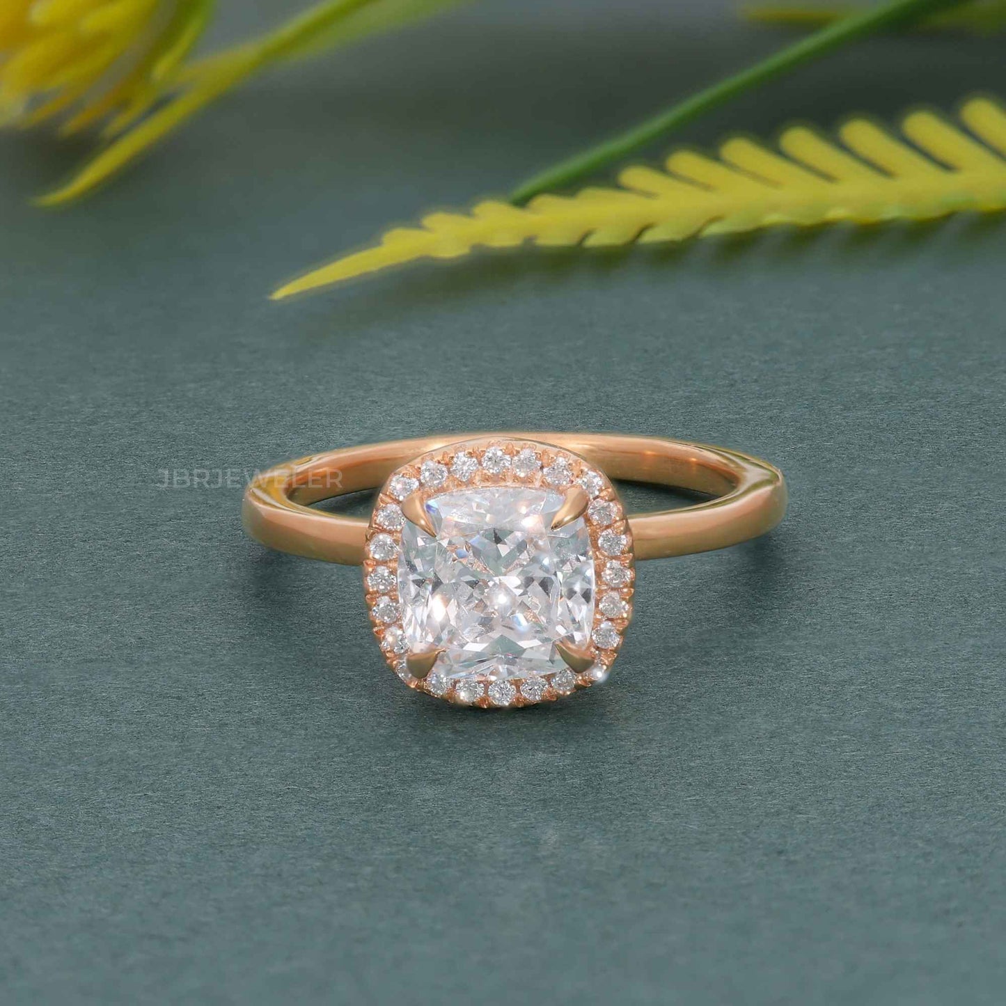 Bold Cushion Lab Grown Diamond Solitaire Halo Ring