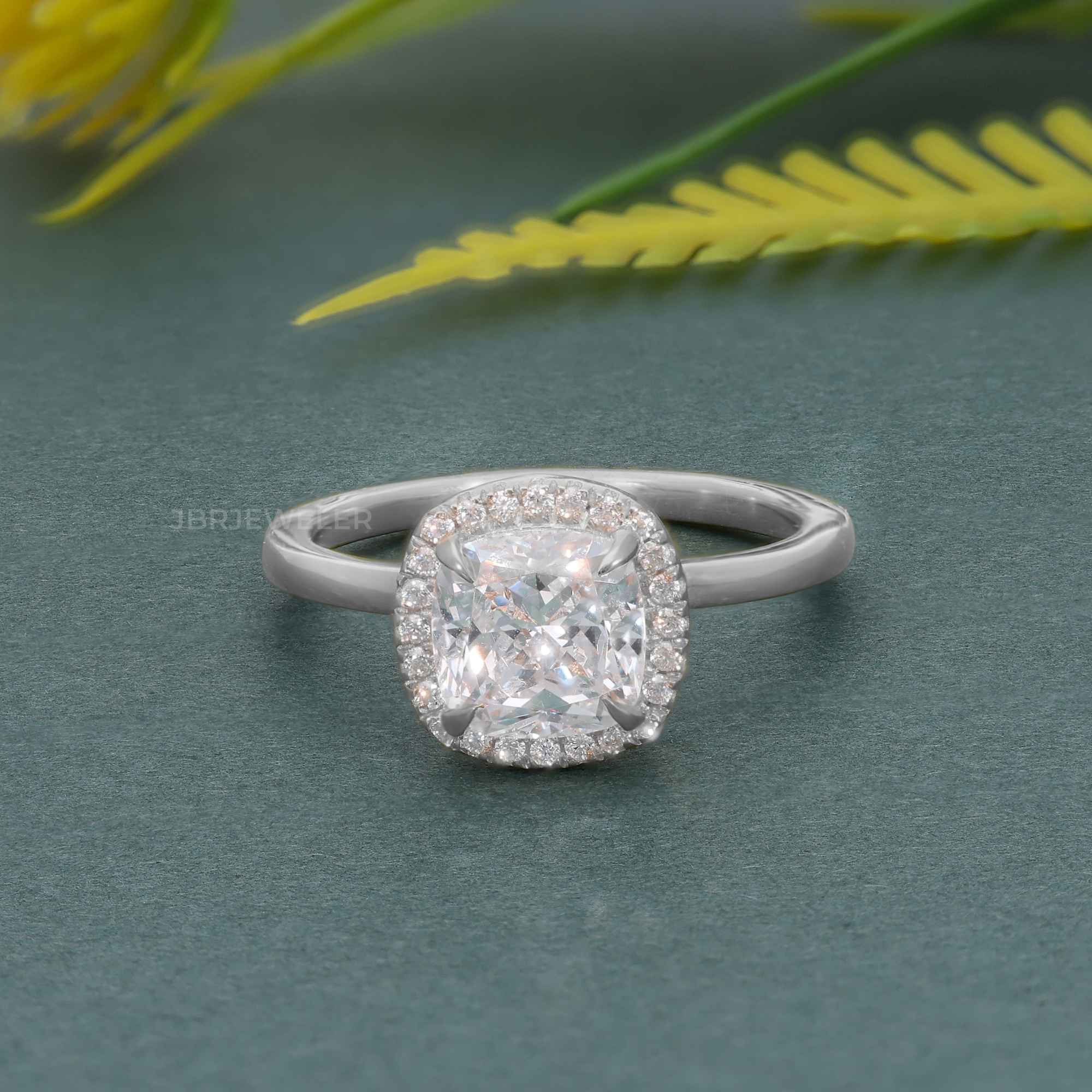 Bold Cushion Moissanite Diamond Solitaire Halo Ring - JBR Jeweler