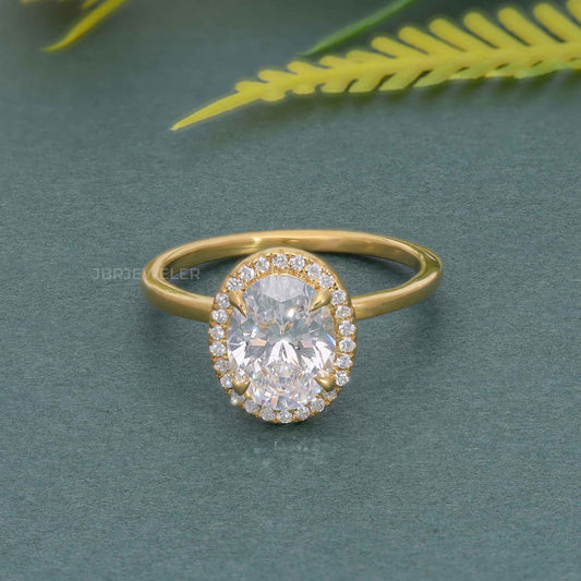 Bague ovale audacieuse avec halo de diamants cultivés en laboratoire