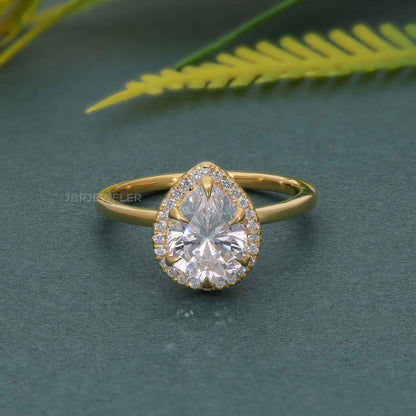 Kräftiger Halo-Ring mit birnenförmigem Solitär-Diamant aus Kunstzucht