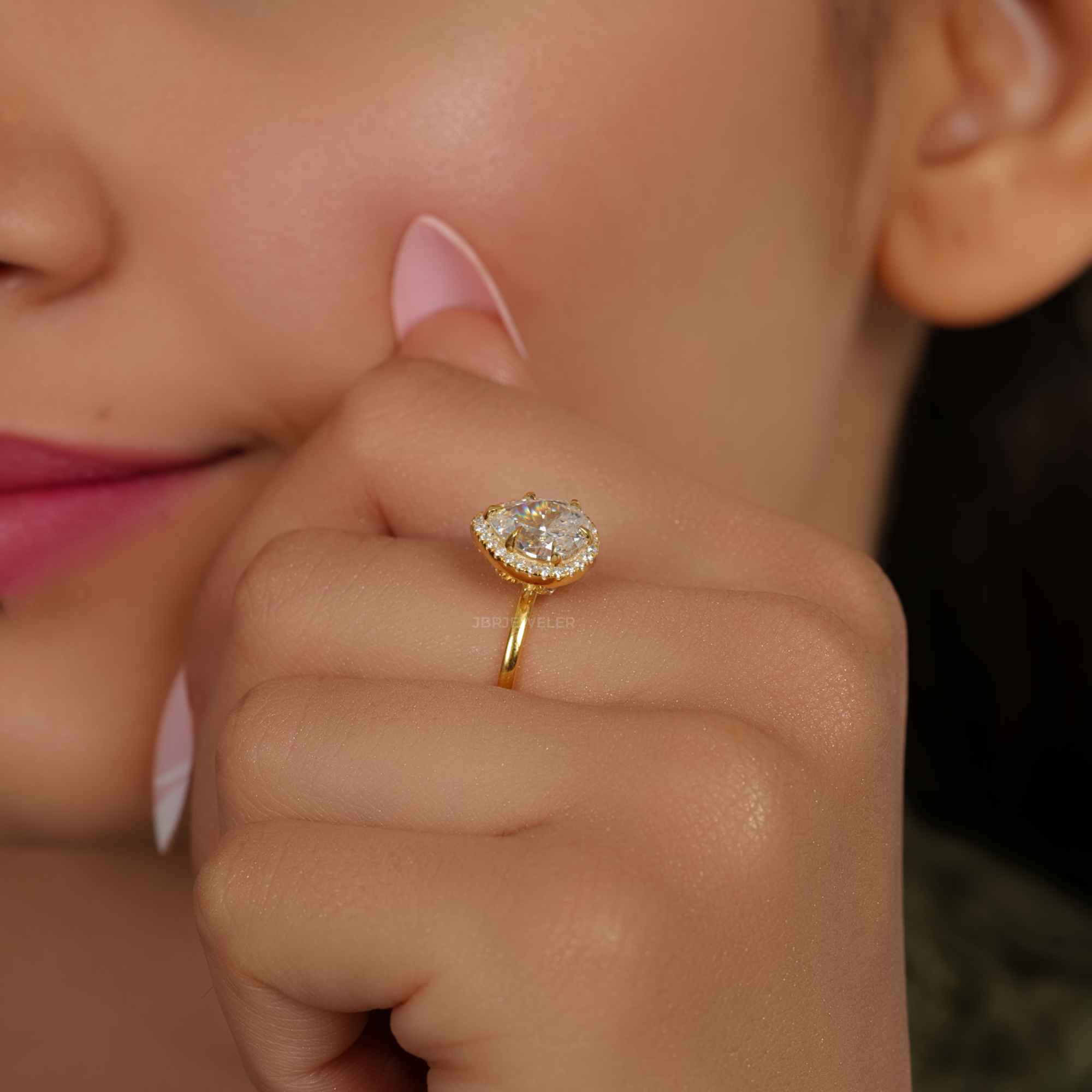 Bold Pear Moissanite Diamond Solitaire Halo Ring - JBR Jeweler