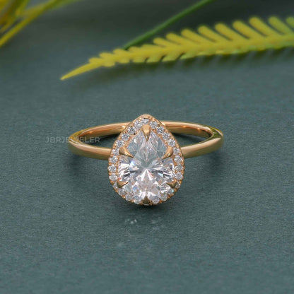 Bold Pear Lab Grown Diamond Solitaire Halo Ring