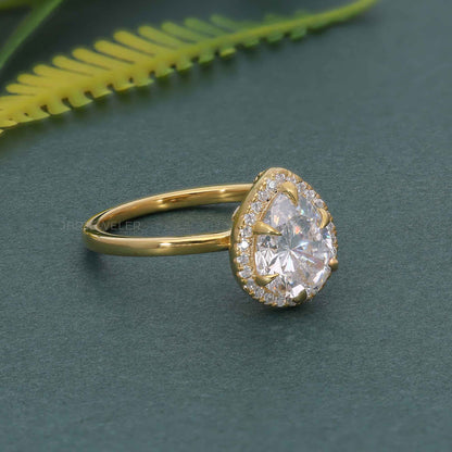 Bague halo solitaire diamant poire audacieuse cultivée en laboratoire