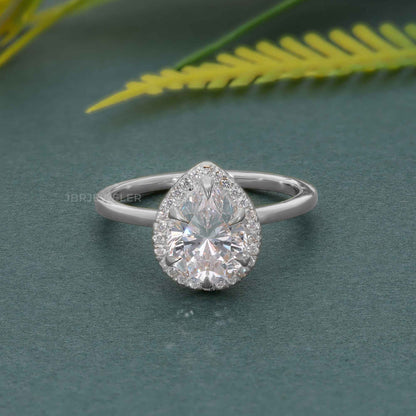 Bold Pear Lab Grown Diamond Solitaire Halo Ring