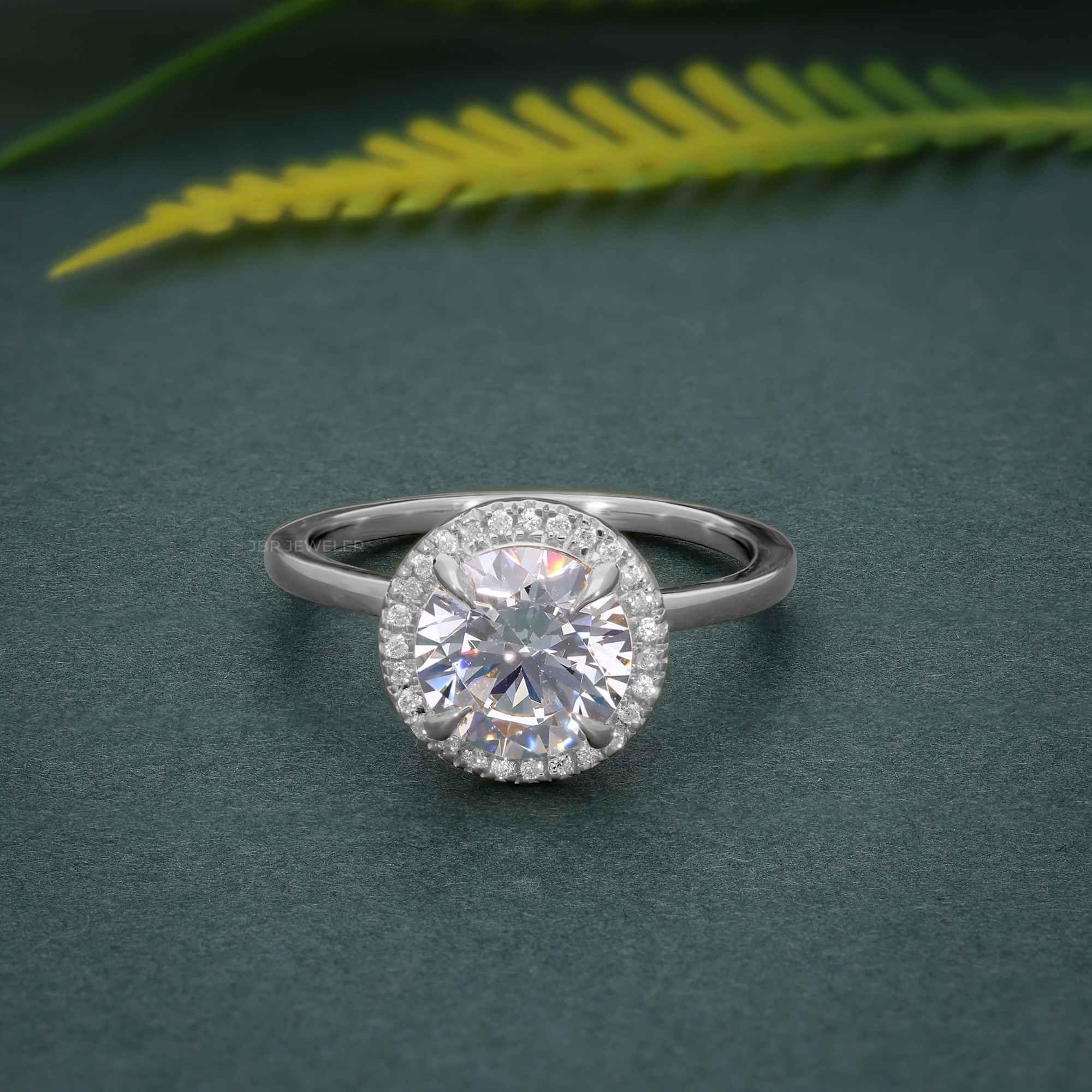 Bold Round Moissanite Diamond Solitaire Halo Ring - JBR Jeweler