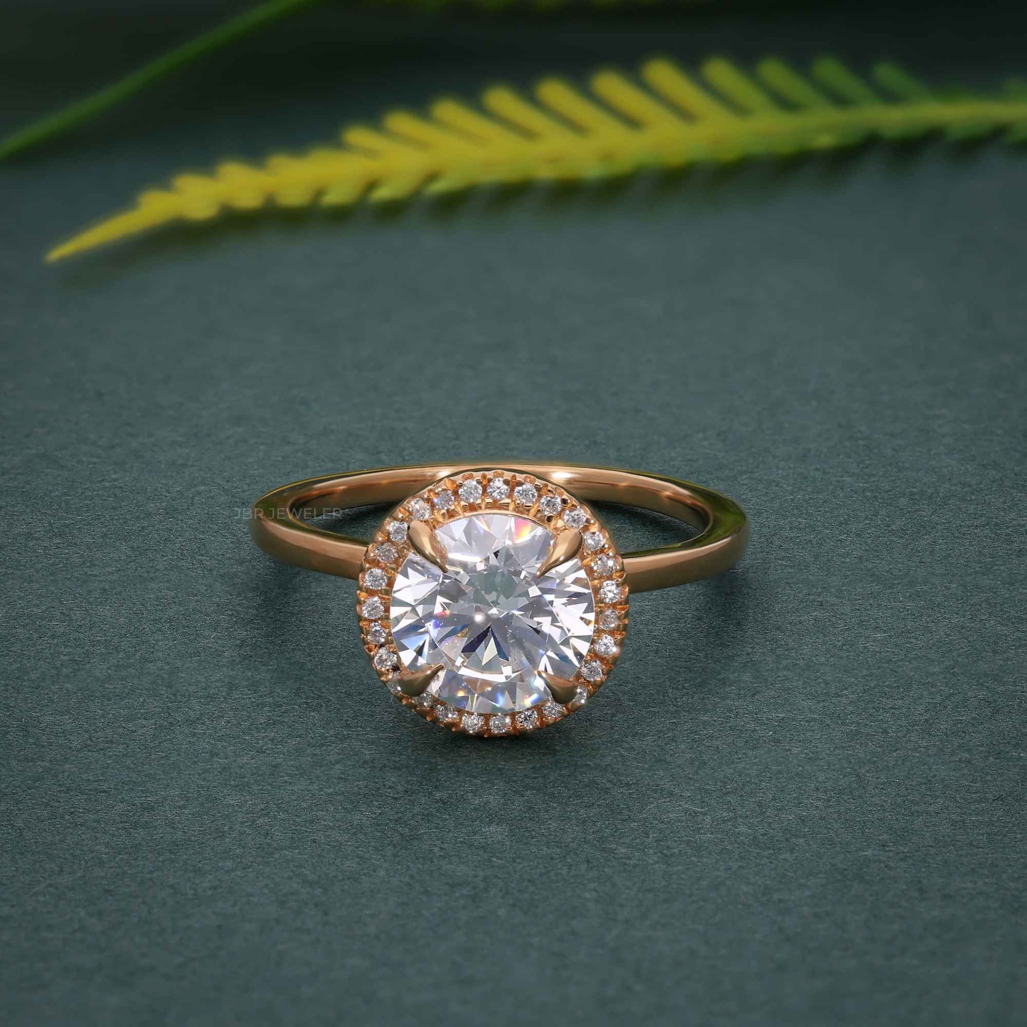 Bold Round Moissanite Diamond Solitaire Halo Ring - JBR Jeweler