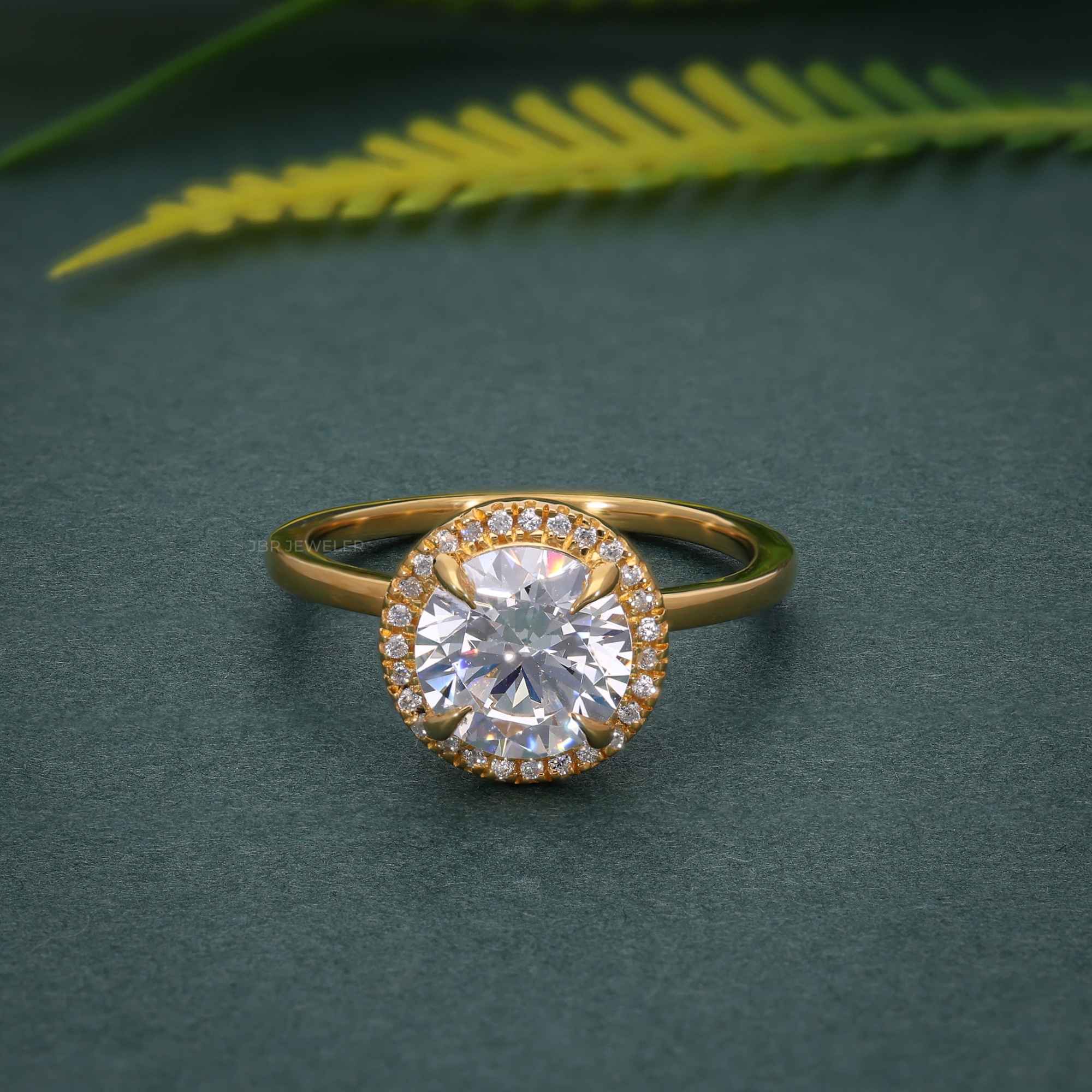 Bold Round Moissanite Diamond Solitaire Halo Ring - JBR Jeweler