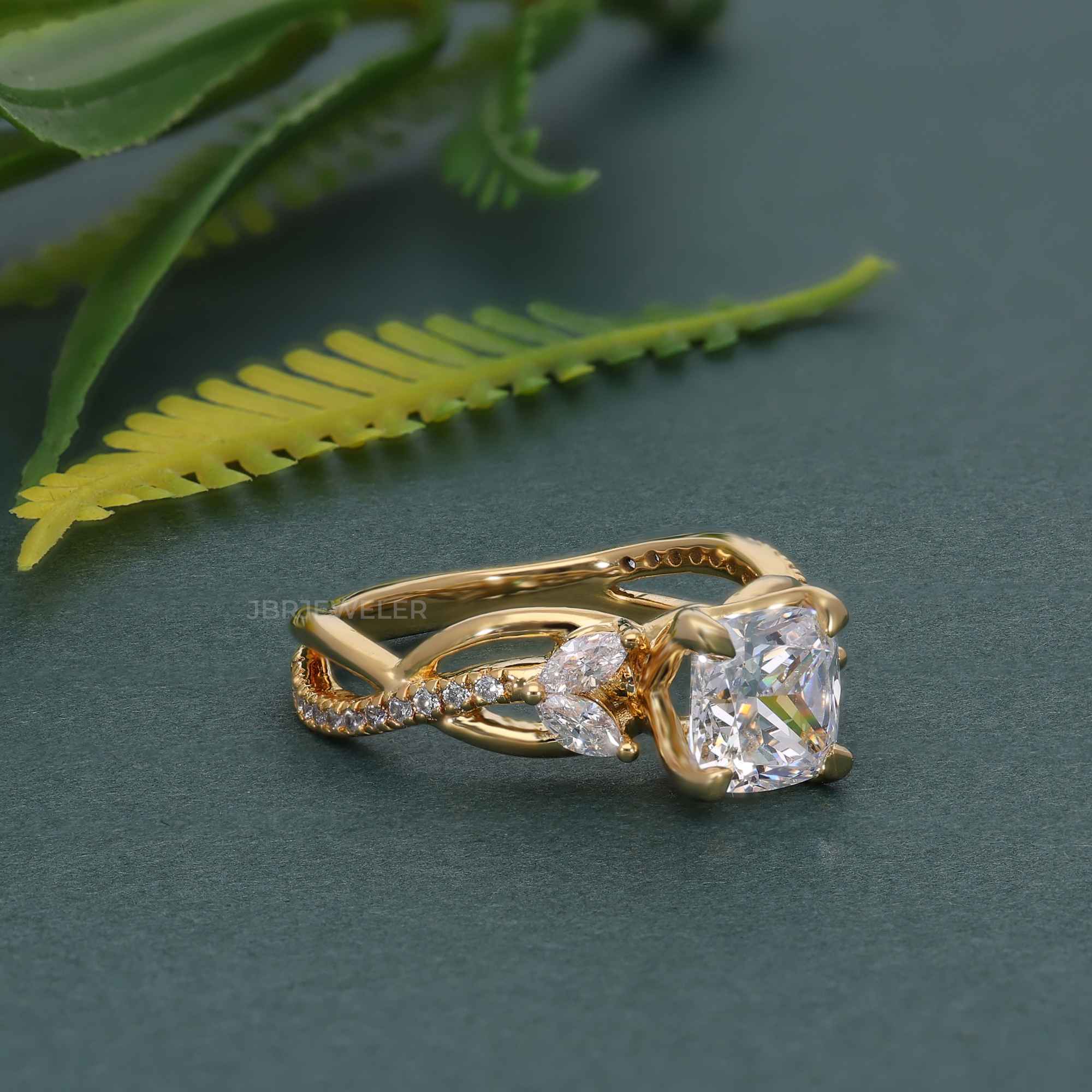 Bouquet Cushion Moissanite Diamond Engagement Ring - JBR Jeweler