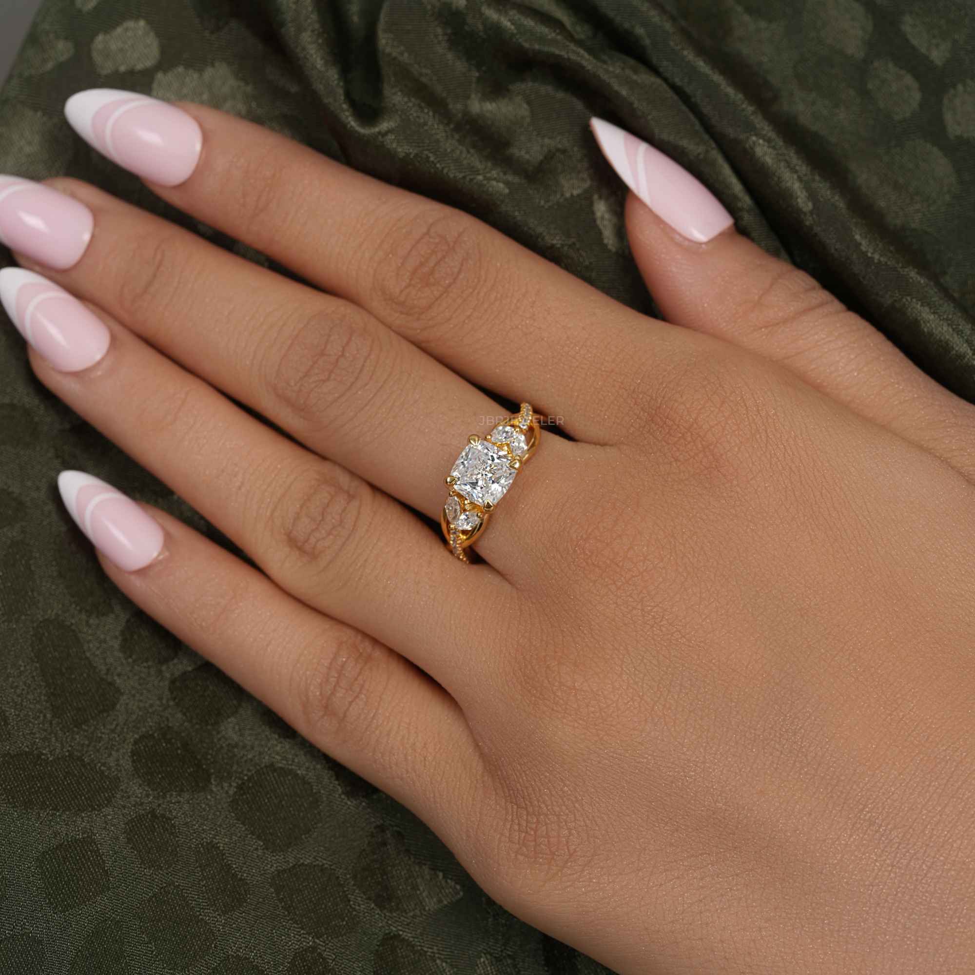 Bouquet Cushion Moissanite Diamond Engagement Ring - JBR Jeweler