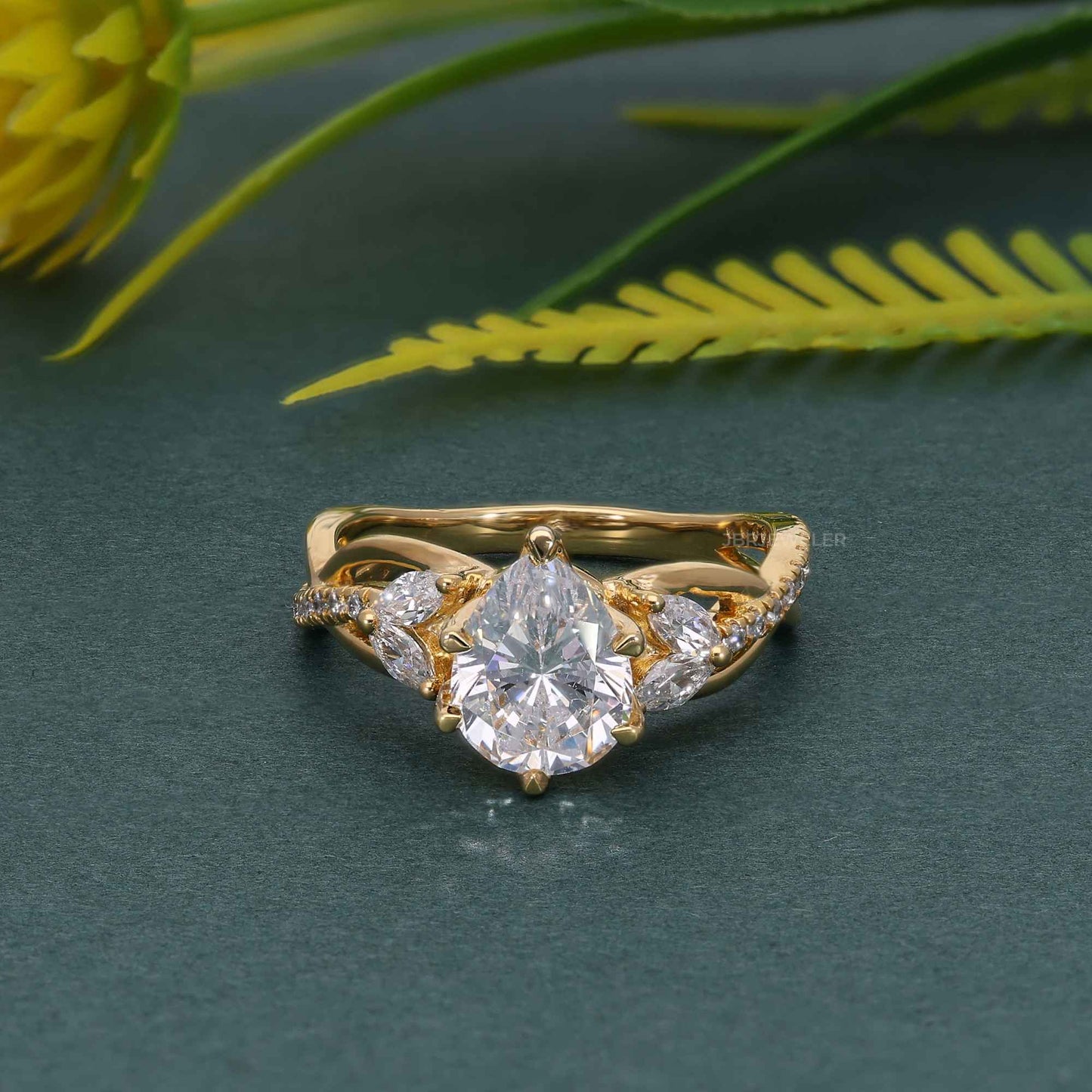 Bouquet Pear Moissanite  Diamond Engagement Ring