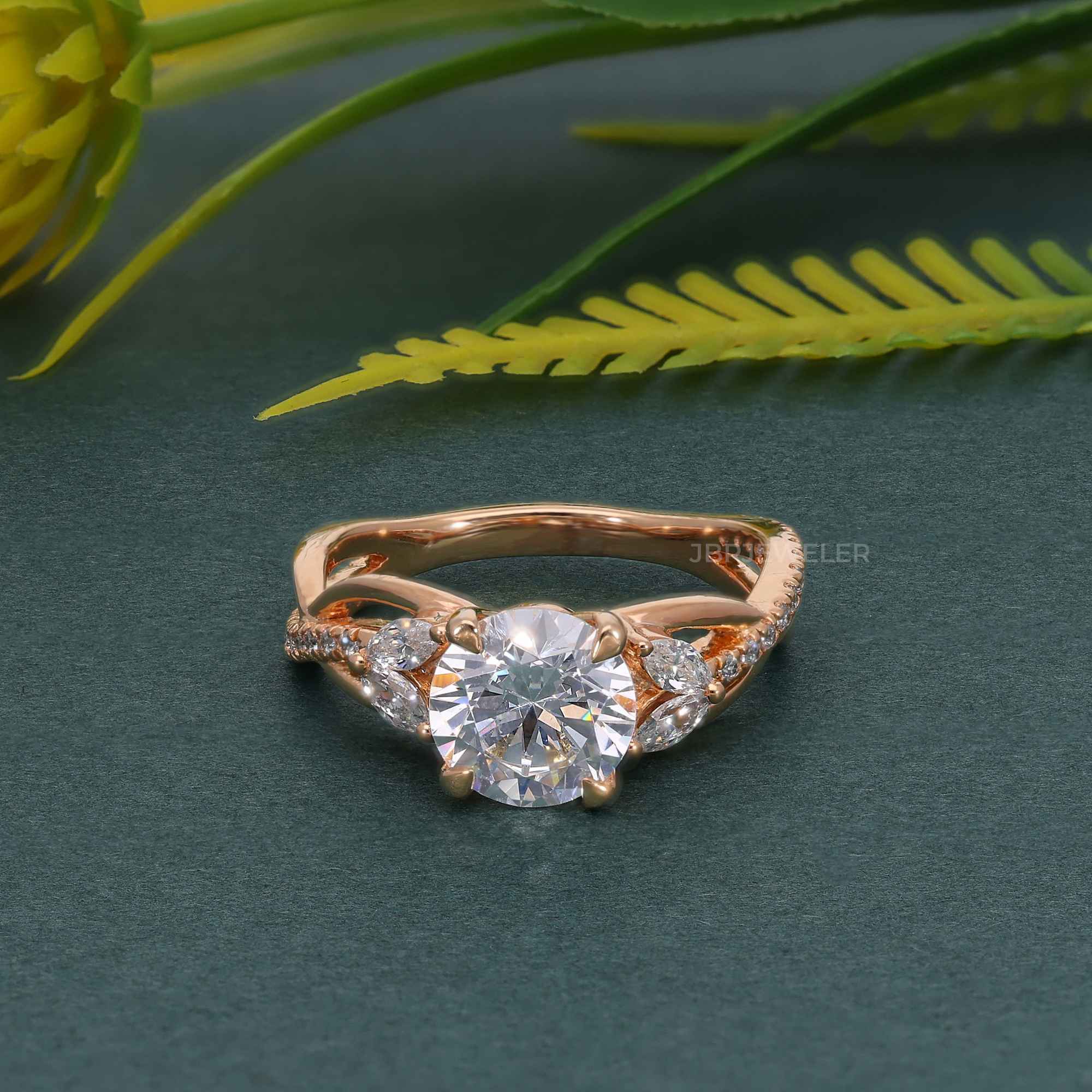 Bouquet Round Moissanite  Diamond Engagement Ring - JBR Jeweler