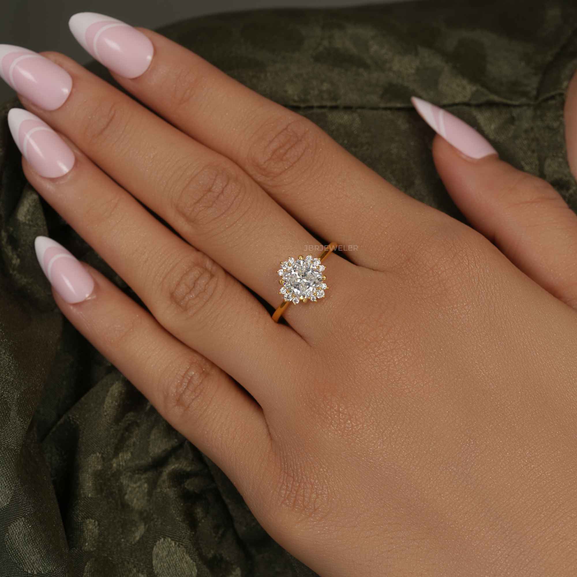 Cathedral Cushion Cut Lab Grown Halo Diamond Engagement Ring - JBR Jeweler