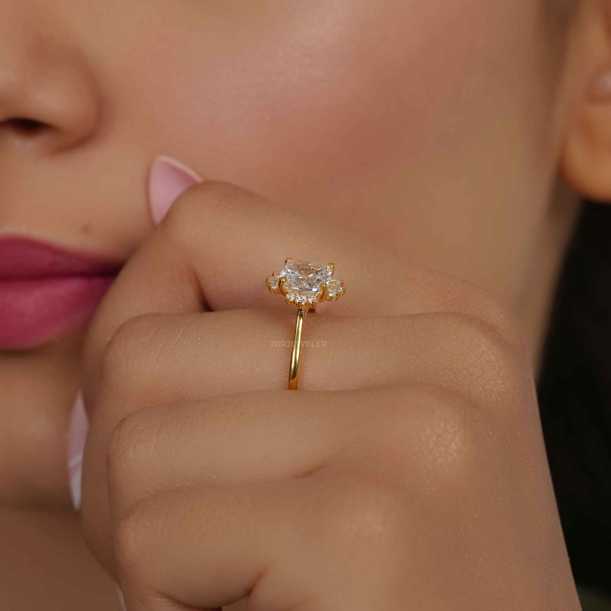 Cathedral Cushion Cut Lab Grown Halo Diamond Engagement Ring - JBR Jeweler