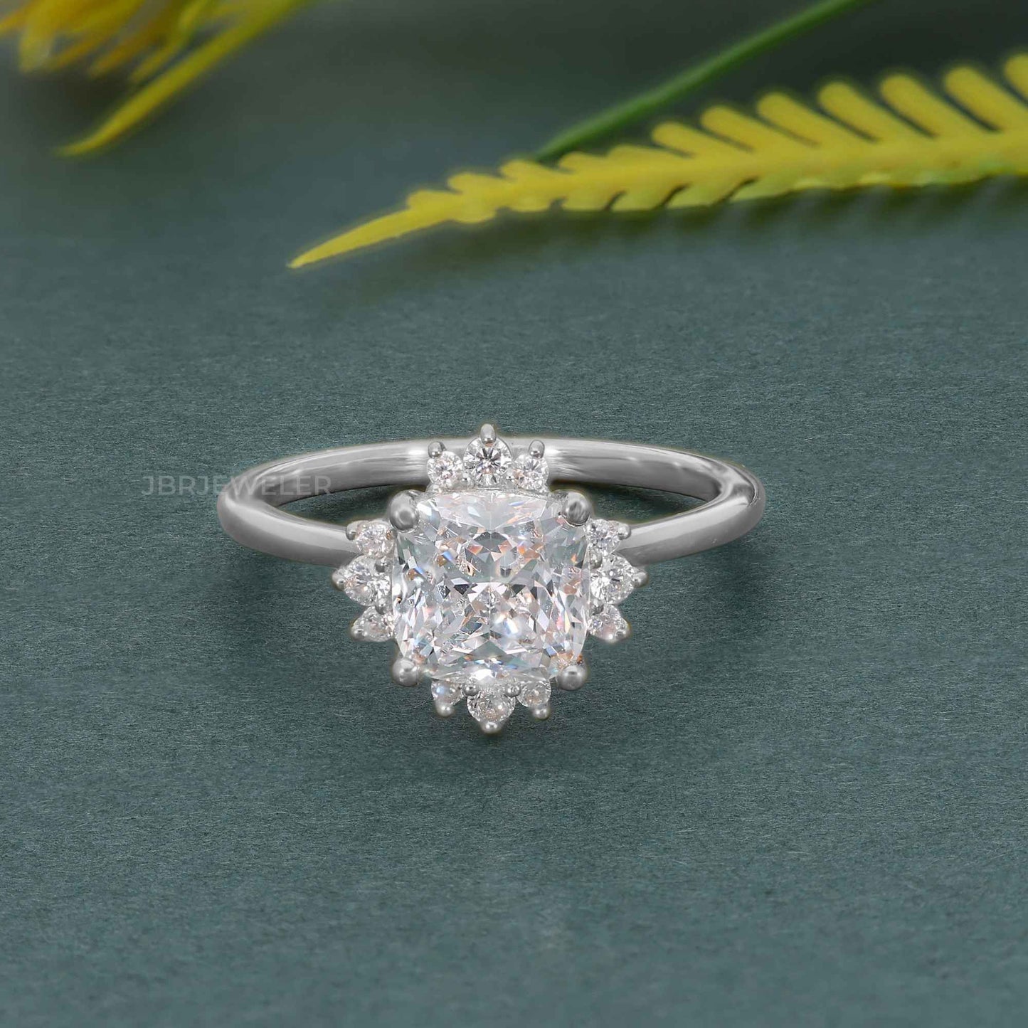 Cathedral Cushion Cut Moissanite Halo Diamond Engagement Ring