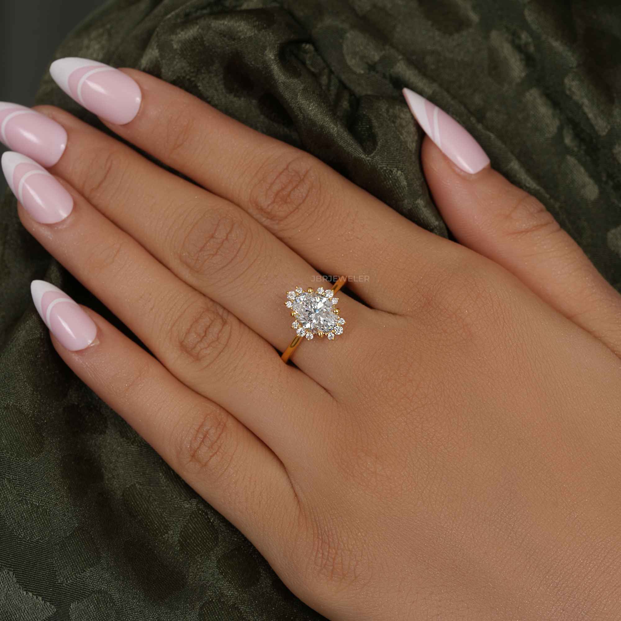 Cathedral Oval Cut Lab Grown Halo Diamond Engagement Ring - JBR Jeweler