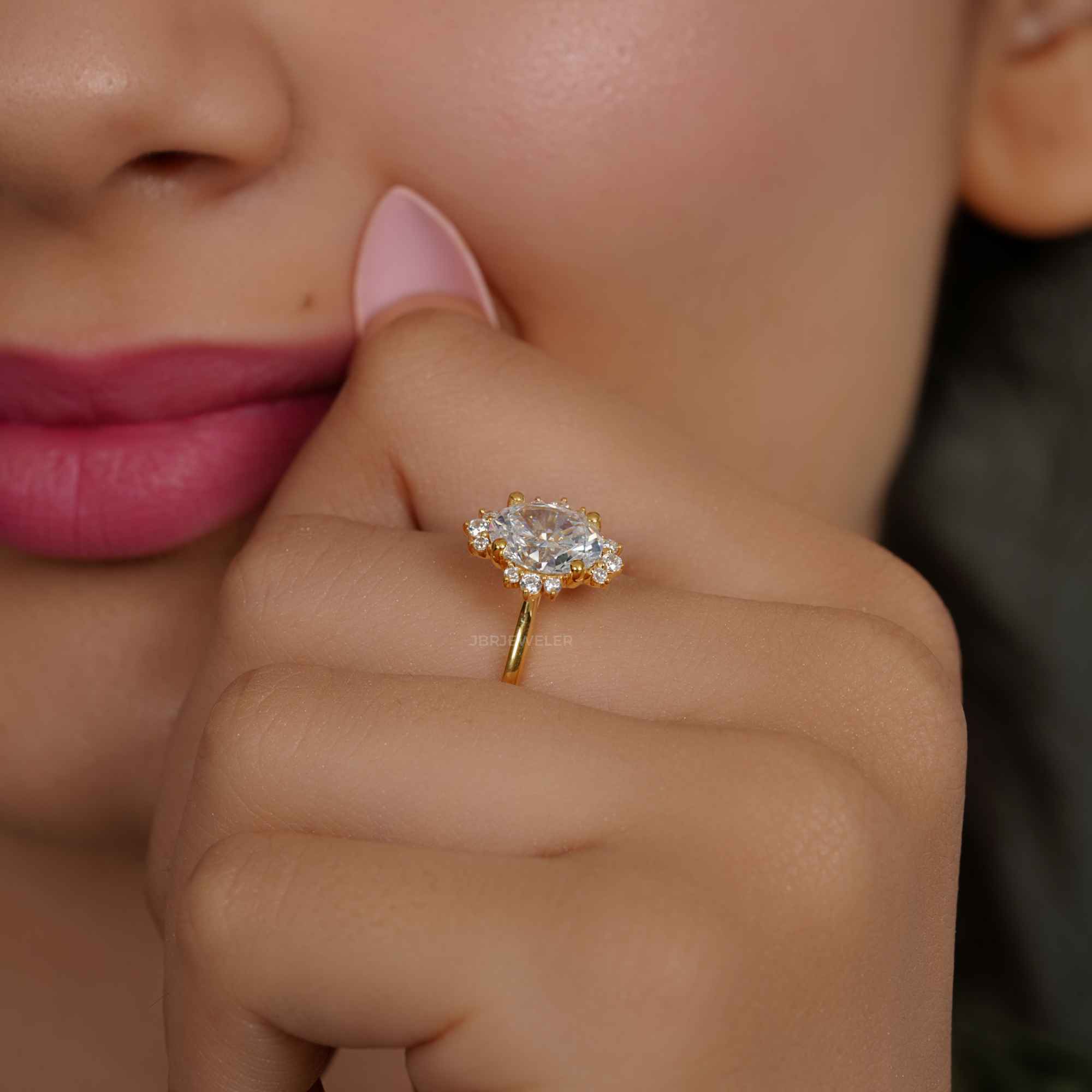 Cathedral Oval Cut Lab Grown Halo Diamond Engagement Ring - JBR Jeweler