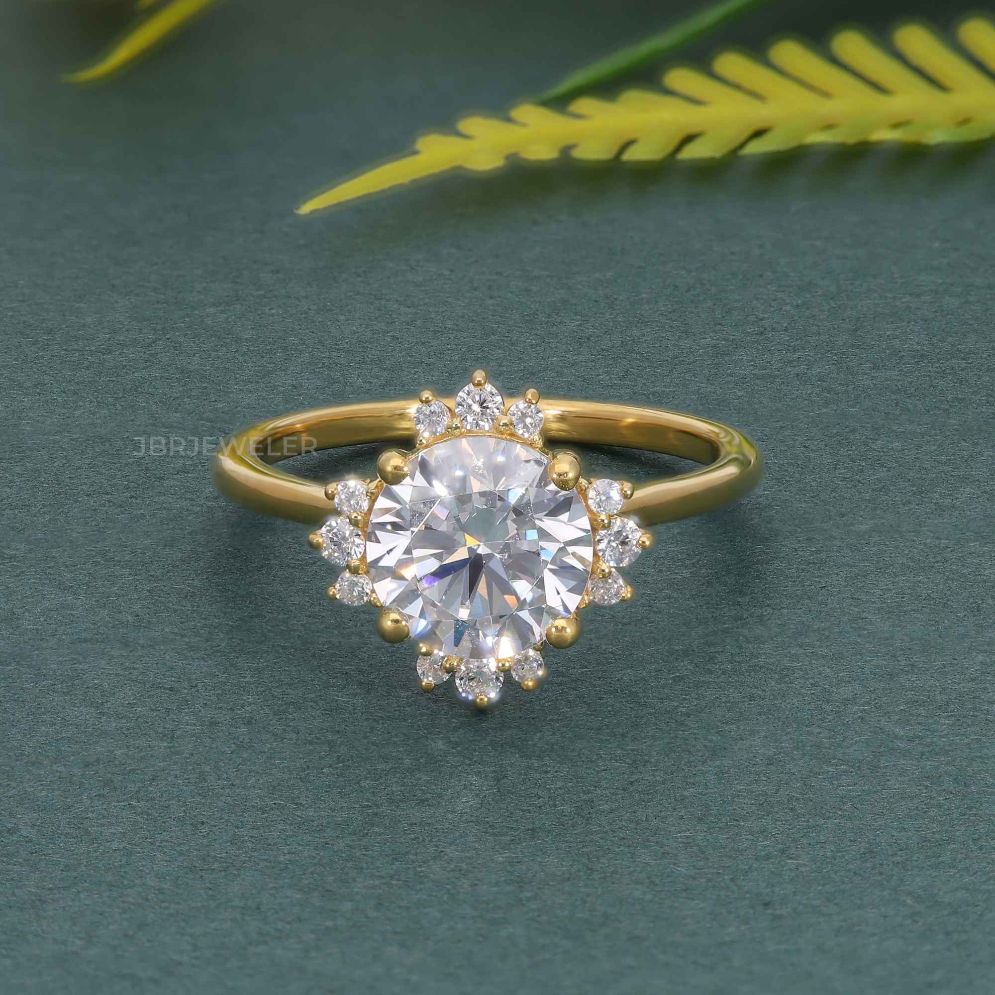 Cathedral Round Cut Moissanite Halo Diamond Engagement Ring - JBR Jeweler