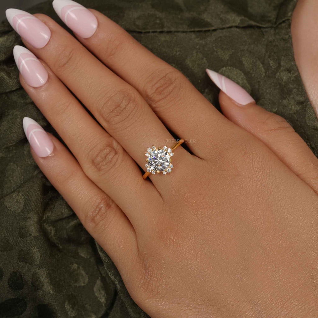 Cathedral Round Cut Moissanite Halo Diamond Engagement Ring - JBR Jeweler