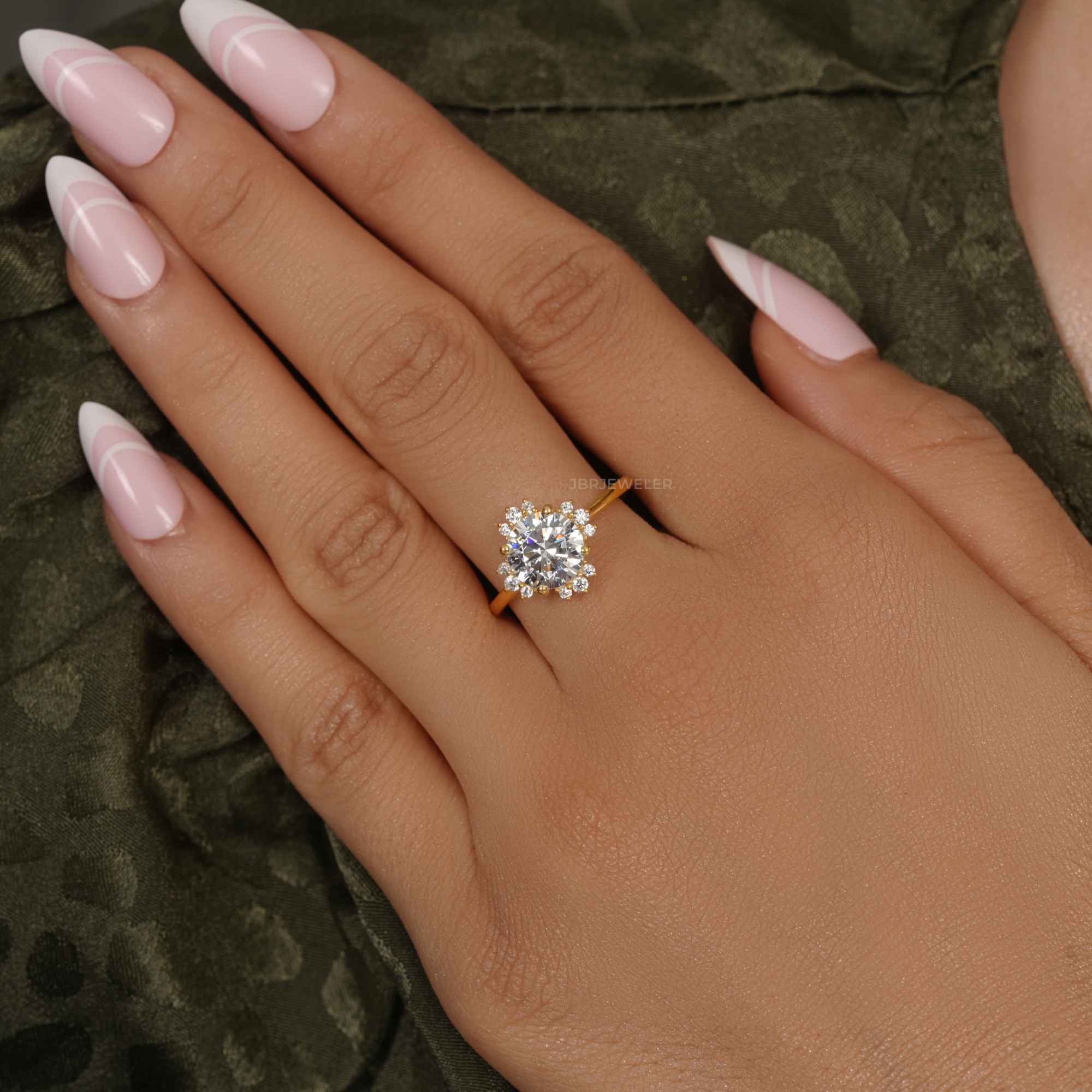 Cathedral Round Cut Moissanite Halo Diamond Engagement Ring - JBR Jeweler