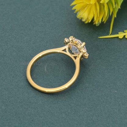 Verlobungsring mit Moissanit-Halo-Diamant im Kathedralenschliff