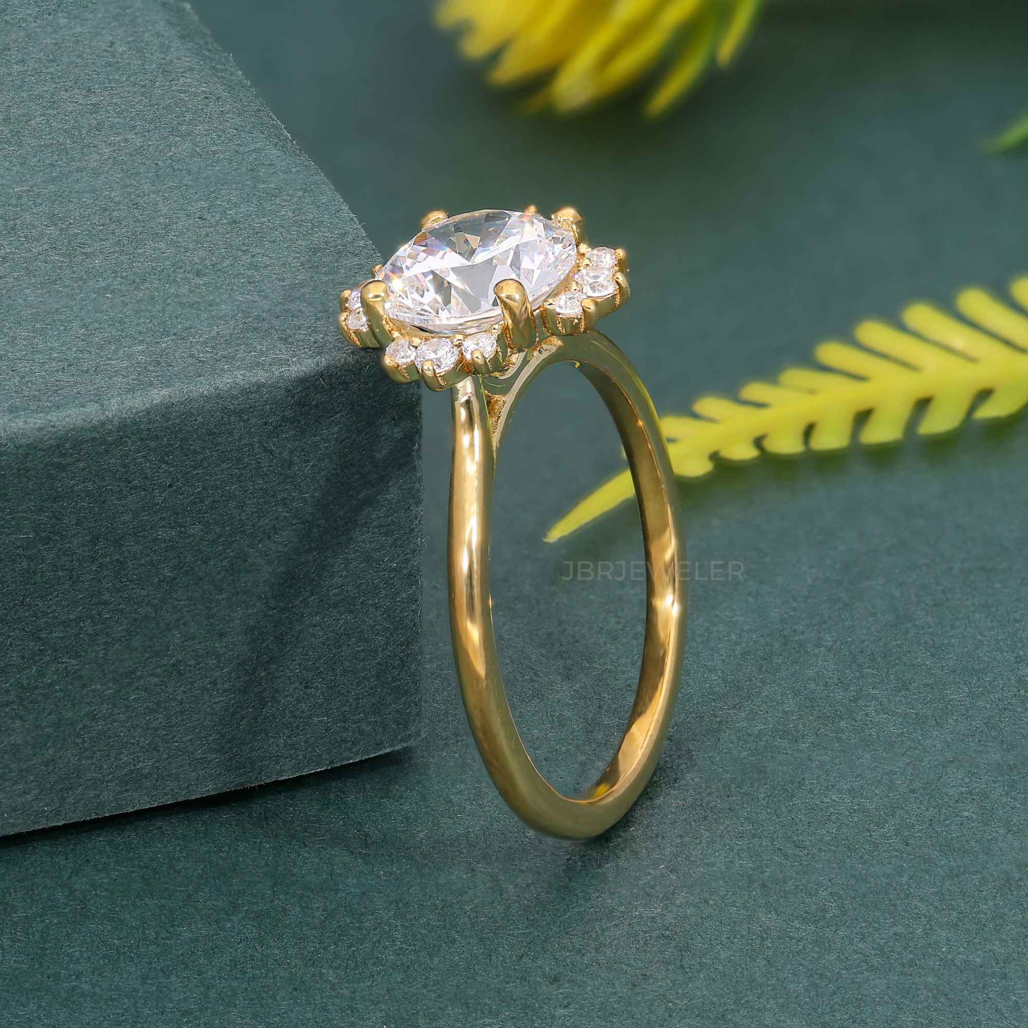 Cathedral Round Cut Moissanite Halo Diamond Engagement Ring - JBR Jeweler