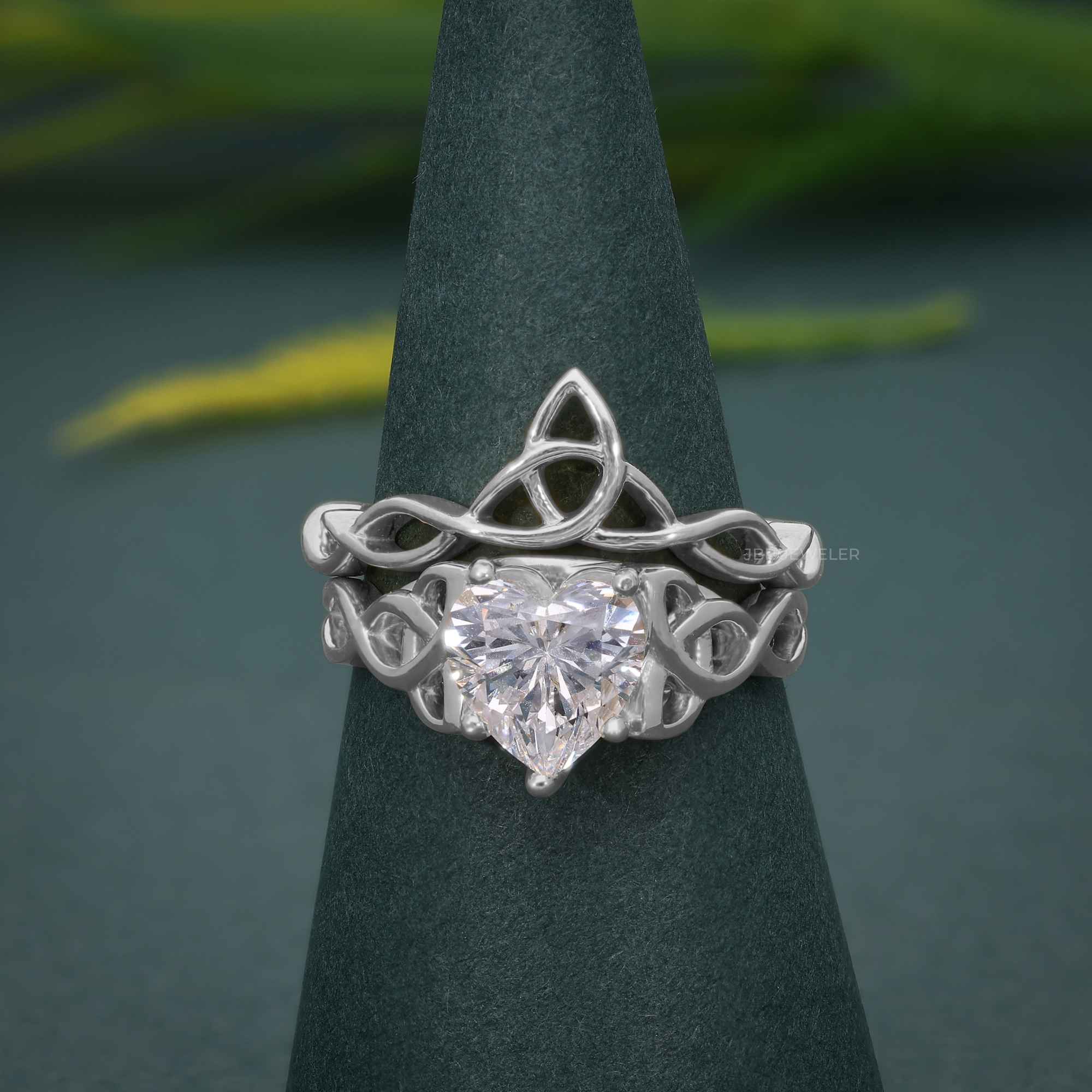 Celtic Irish Style Heart Cut Lab Grown Diamond Bridal Set Ring - JBR Jeweler