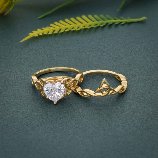 Bague de mariée en diamant celtique de style irlandais, taille cœur, cultivée en laboratoire