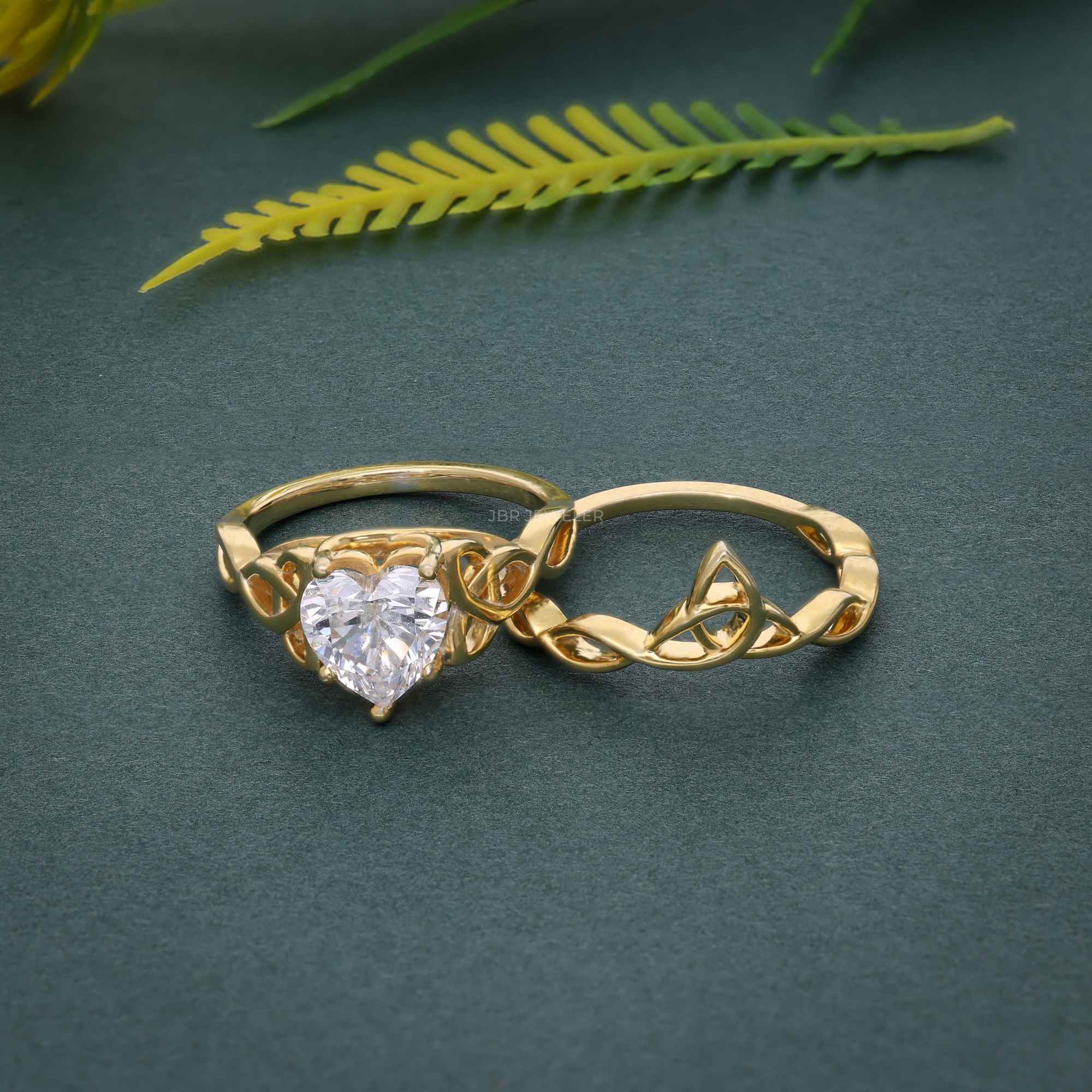 Celtic Irish Style Heart Cut Moissanite Diamond Bridal Set Ring