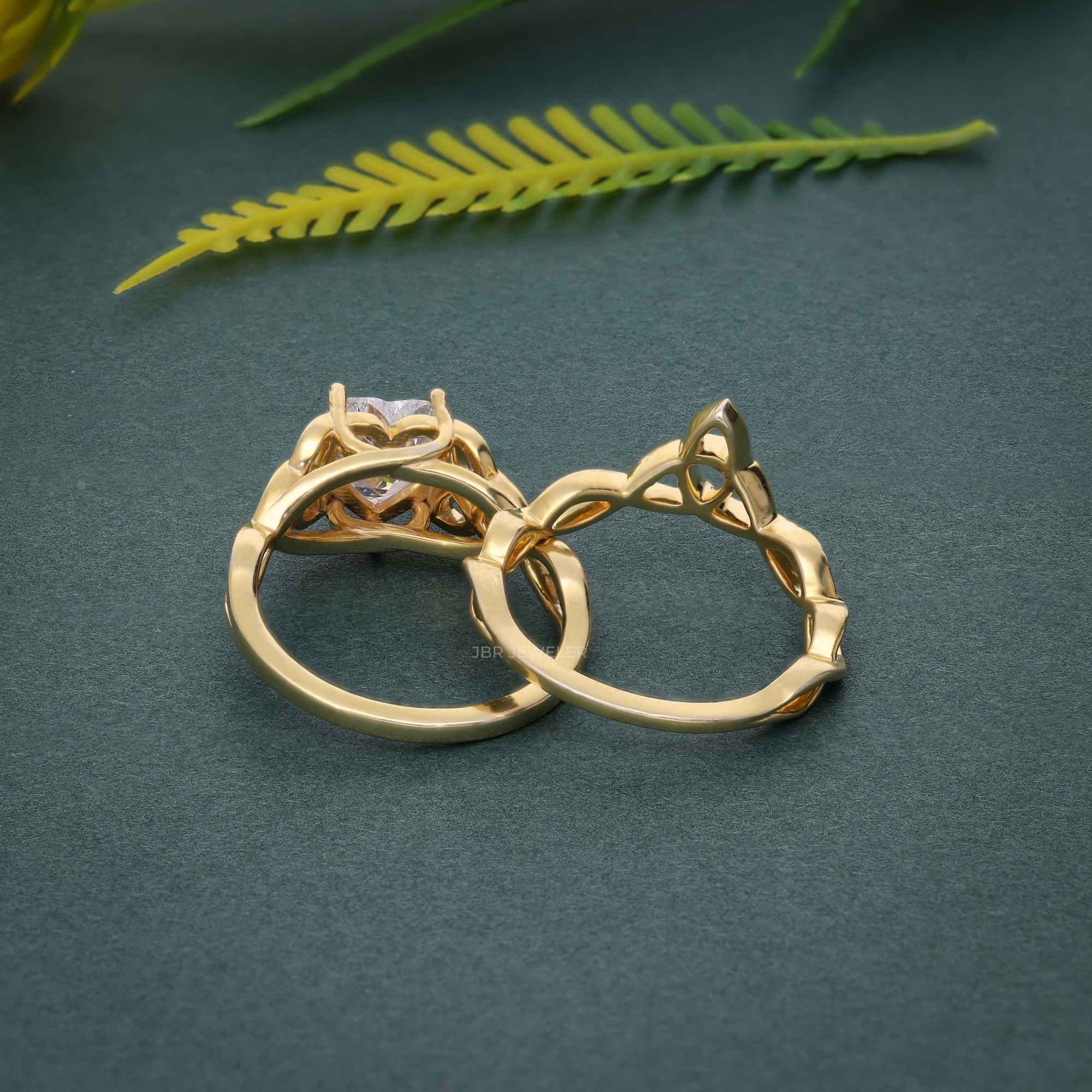 Celtic Irish Style Heart Cut Lab Grown Diamond Bridal Set Ring - JBR Jeweler