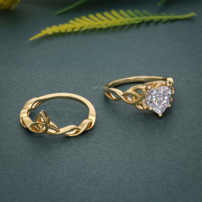 Bague de mariée en diamant celtique de style irlandais, taille cœur, cultivée en laboratoire