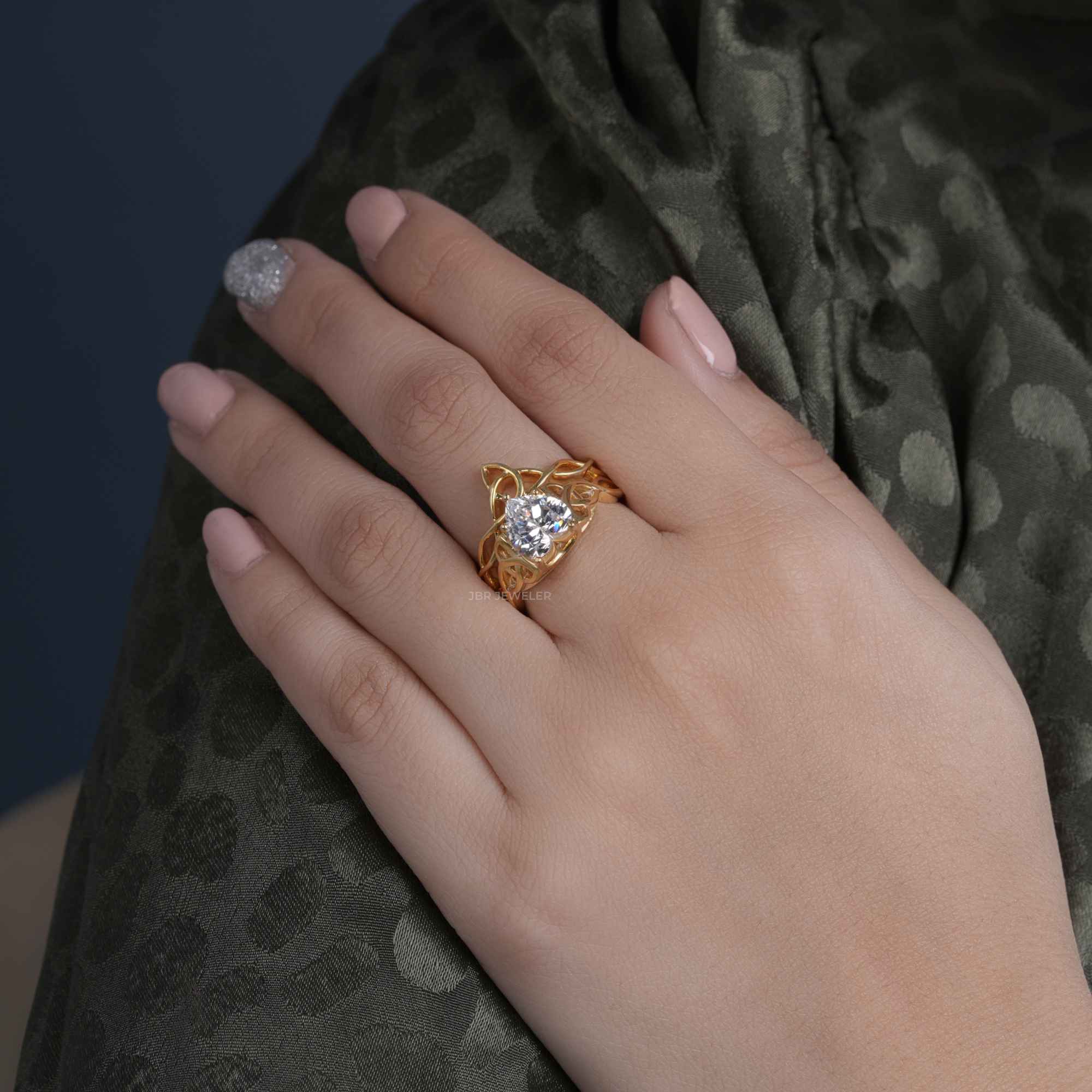 Celtic Irish Style Heart Cut Lab Grown Diamond Bridal Set Ring - JBR Jeweler