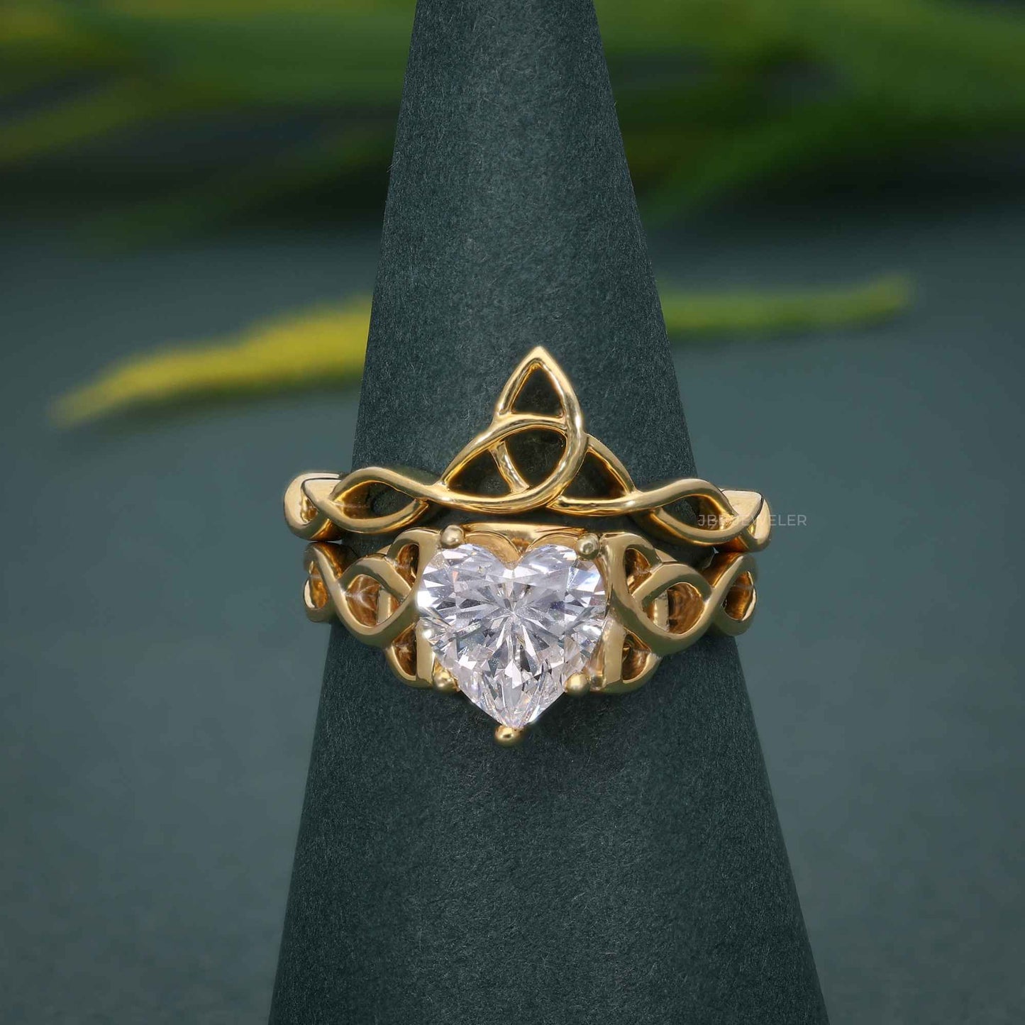 Celtic Irish Style Heart Cut Lab Grown Diamond Bridal Set Ring