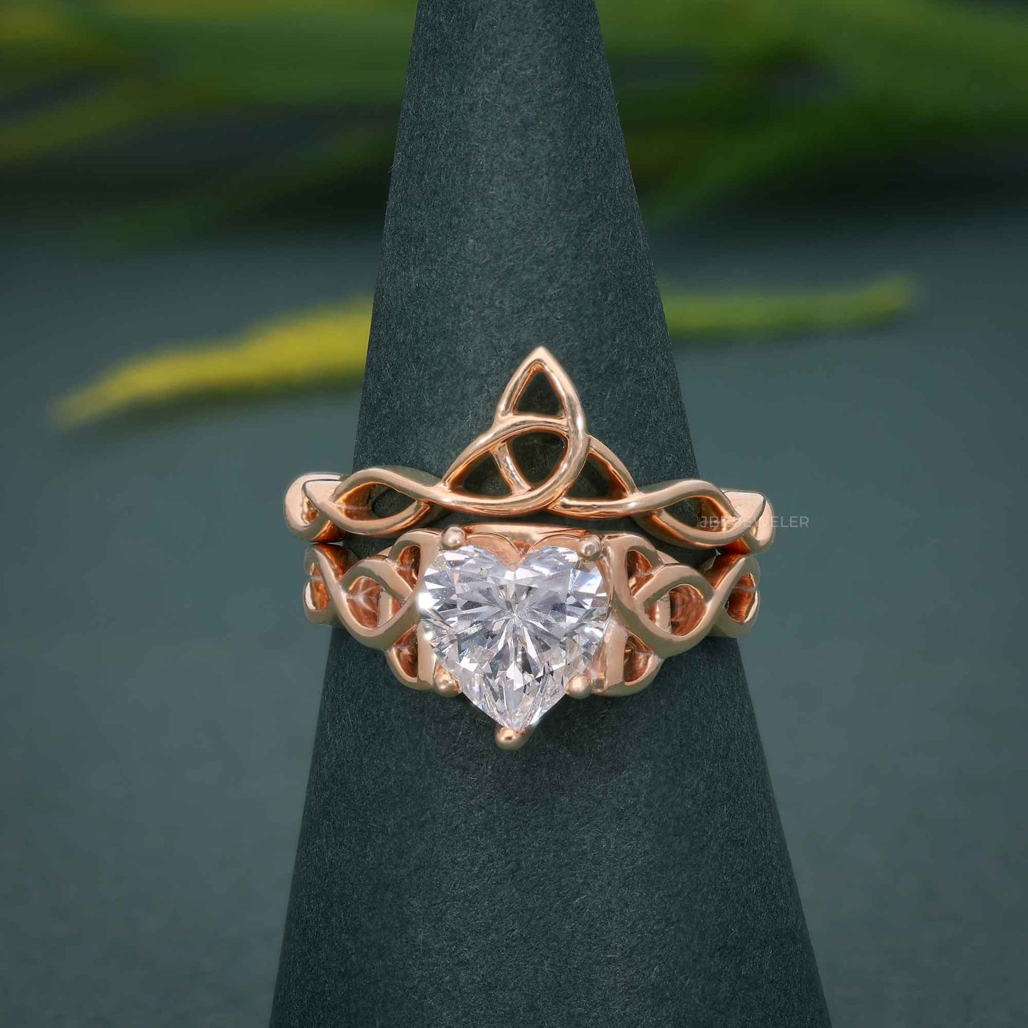 Celtic Irish Style Heart Cut Lab Grown Diamond Bridal Set Ring