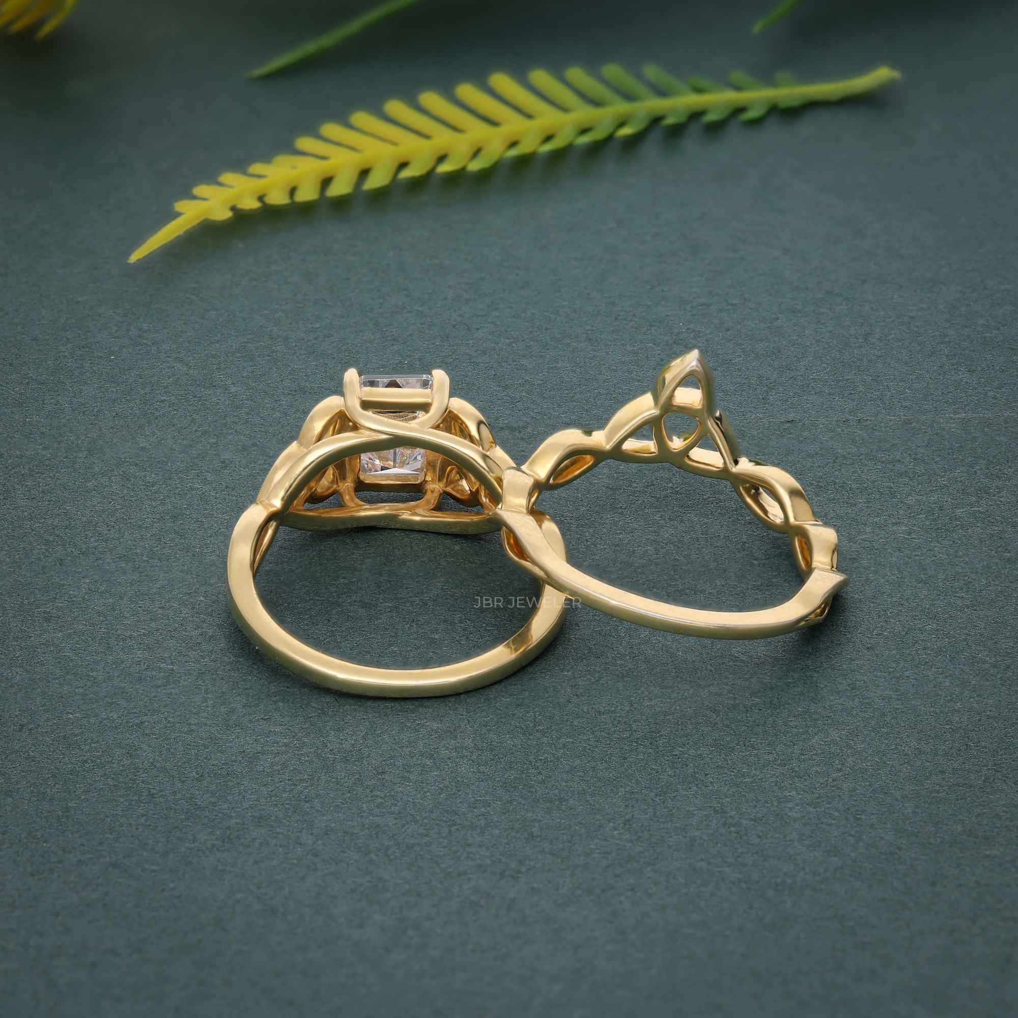 Celtic Knot Emerald Cut Certified CVD Diamond Bridal Set Ring - JBR Jeweler