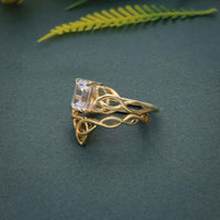 Celtic Knot Emerald Cut Certified CVD Diamond Bridal Set Ring