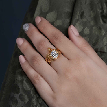 Celtic Knot Emerald Cut Certified Moissanite Diamond Bridal Set Ring